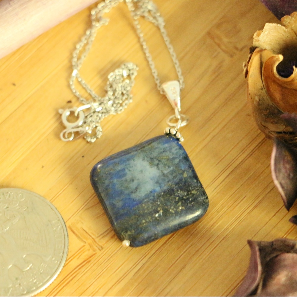 925 Sterling Silver Natural  lapis Stone Necklaces - Picture 5 of 6